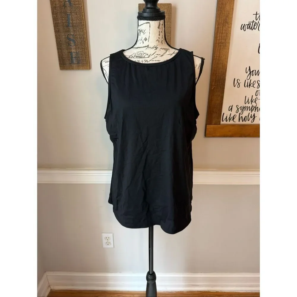 Lands' End Women's Sleeveless Lined High Neck Tankini Swim Top Black Size 18